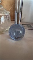 Glass Lidded Jar and Tall Blue Vase