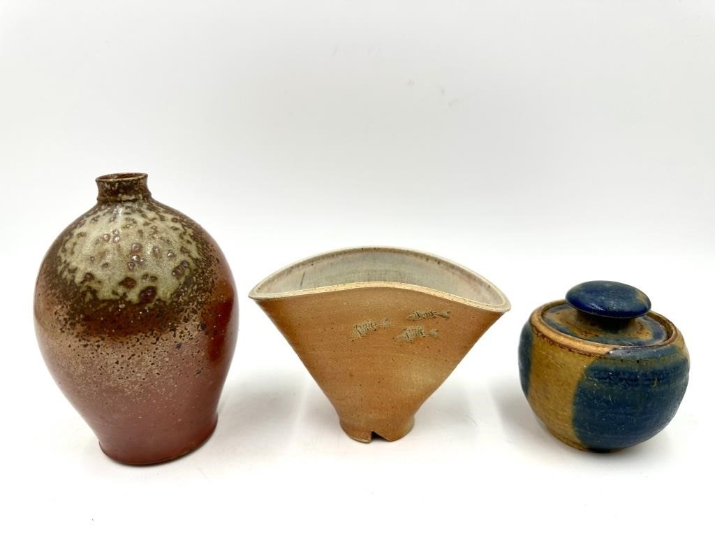 Three Ceramic Wheel Thrown  Pots