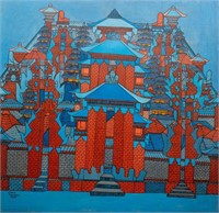 I Ketut Tagen "Temple Scene" Acrylic on Canvas