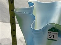 Art Glass Blue & Green Stripe Murano Glass Vase