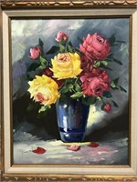 Floral painting bursting w/ color