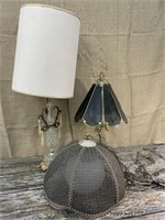 2 table lamps and a hanging globe swag lamp