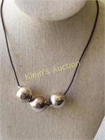 vtg leather & sterling necklace 18"