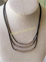 sterling silver & leather triple strand necklace