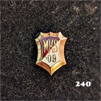 Antique 1909 14k Enamel School Pin