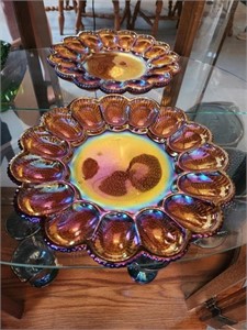 Amazing carnival glass egg plate