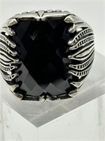 Sterling Designer Faceted Black Obsidian Ring