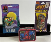 Batman Night Light & Marvel Skull Caps Toys