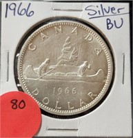 1966 BU SILVER CANADA DOLLAR COIN