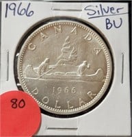 1966 BU SILVER CANADA DOLLAR COIN