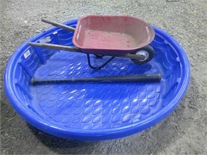 pool, wheelbarrow, bat