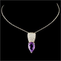 14K Gold Pendant 2.30ct Amethyst & 0.60ctw Diam