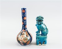 Chinese Porcelain Lion and Japanese Imari Vase