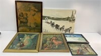 Various sized decorative pictures, one canvas