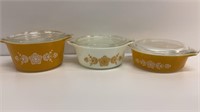 (3) Pyrex butterfly gold oven dishes