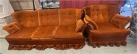 Mid Century Modern Orange Velvet Tufted couch and