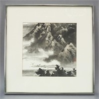 Framed Square Black and White Mountain Print