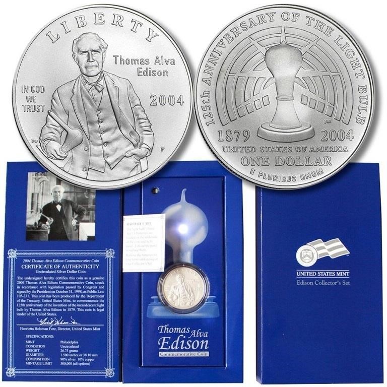 2004-P Thomas Edison $1 Silver Commem Collector Se
