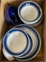 Box of blue and white dishes