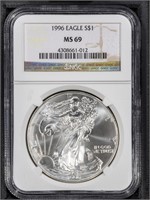 1996 S$1 Silver Eagle NGC MS69 KEY DATE