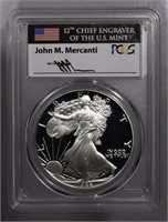 1986-S PR70DCAM Silver Eagle Mercanti Signature