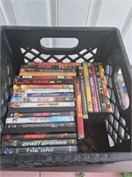 milk crate full of DVDs