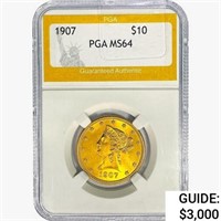 1907 $10 Gold Eagle PGA MS64