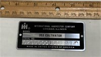 IH VIN Cultivator Number Plate