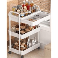 3-Tier Utility Rolling Cart  White  Drawer