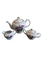 Fine China Japan Porcelain Flowers Teapot Set