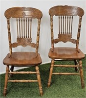 PAIR OF OAK PRESS BACK CHAIRS