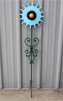 Wrought Iron Flower Yard Art - Light Blue