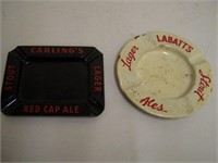 LOT OF 2 PORC. ASHTRAYS - CARLING REDCAP ALE- 6"