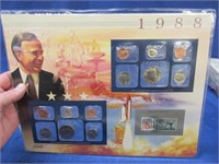 1988 uncirculated mint coins & stamp sets