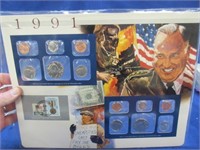 1991 uncirculated mint coins & stamp sets