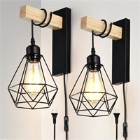 NEW $70 2PK Rustic Wall Sconces Plug in