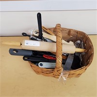 Basket with Kitchen Utensils, Rolling Pin