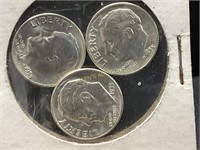 3 UNCIRCULATED 1955 SILVER ROOSEVELT DIMES
