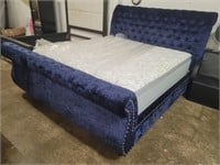 Tufted Navy King Size Bed W/Mattress & Box Spring