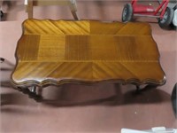 34" Antique Wooden Ribbon Edged Coffee Table
