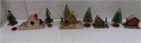Vintage Christmas Houses and Pine Trees