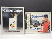 2 VTG Metal Signs Camel & Raleigh Cigarette 17x21"