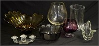 Seven crystal / glass vases, bowls & candlestick