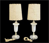 MCM MILK GLASS TABLE LAMPS w/ SHADES, NO SHIPPING