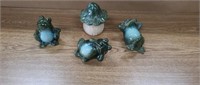 4 glazed ceramic frog and toadstool figurines