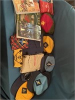 Boy Scout gear including 2 books, 4 hats, and 3