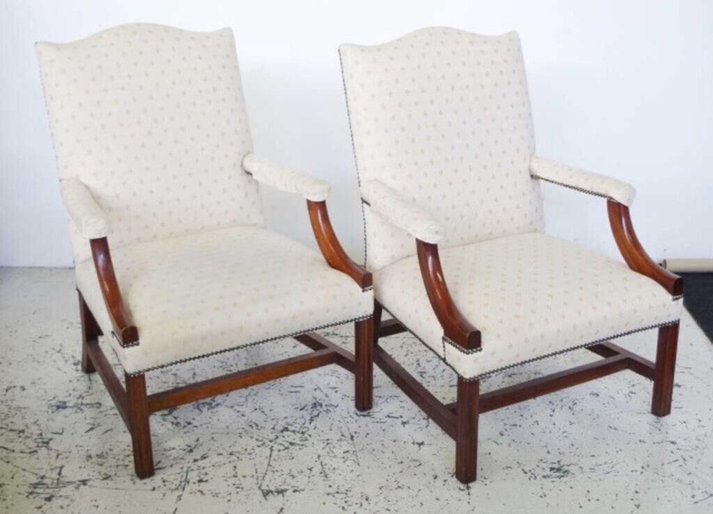 Pair of Chippendale style lounge armchairs