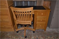 Oak finish single pedestal desk with swivel desk c