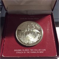 1974 STERLING PROOF BAHAMAS $2 FLAMINGOS COIN OGP