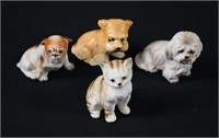 4pc Japan Porcelain Dogs + Cat Figurines 4"